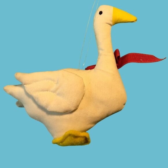 White Goose Ornament Red Bow Handcrafted Fabric - Picture 2 of 7